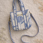 Handmade Cotton Mini Tote Bag - Lila - Wild Meadow -Skye, featuring blue and white floral design, lightweight and practical.