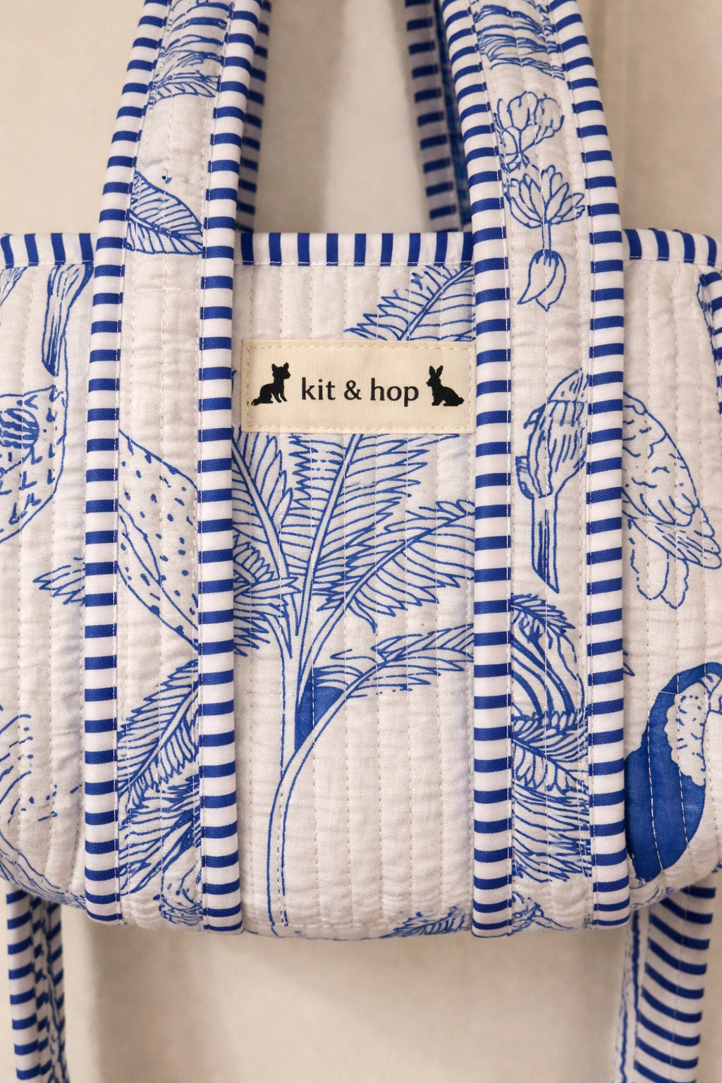 Handmade Cotton Mini Tote Bag - Lila - Wild Meadow -Skye, featuring blue and white floral design, lightweight and practical.
