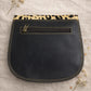 Handmade Leather Crossbody Bag - Romy - Walled Garden - Bluebell Garden with leopard print flap and blue leather base