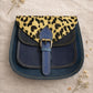 Handmade Leather Crossbody Bag - Romy - Walled Garden - Bluebell Garden with leopard print flap and blue leather base
