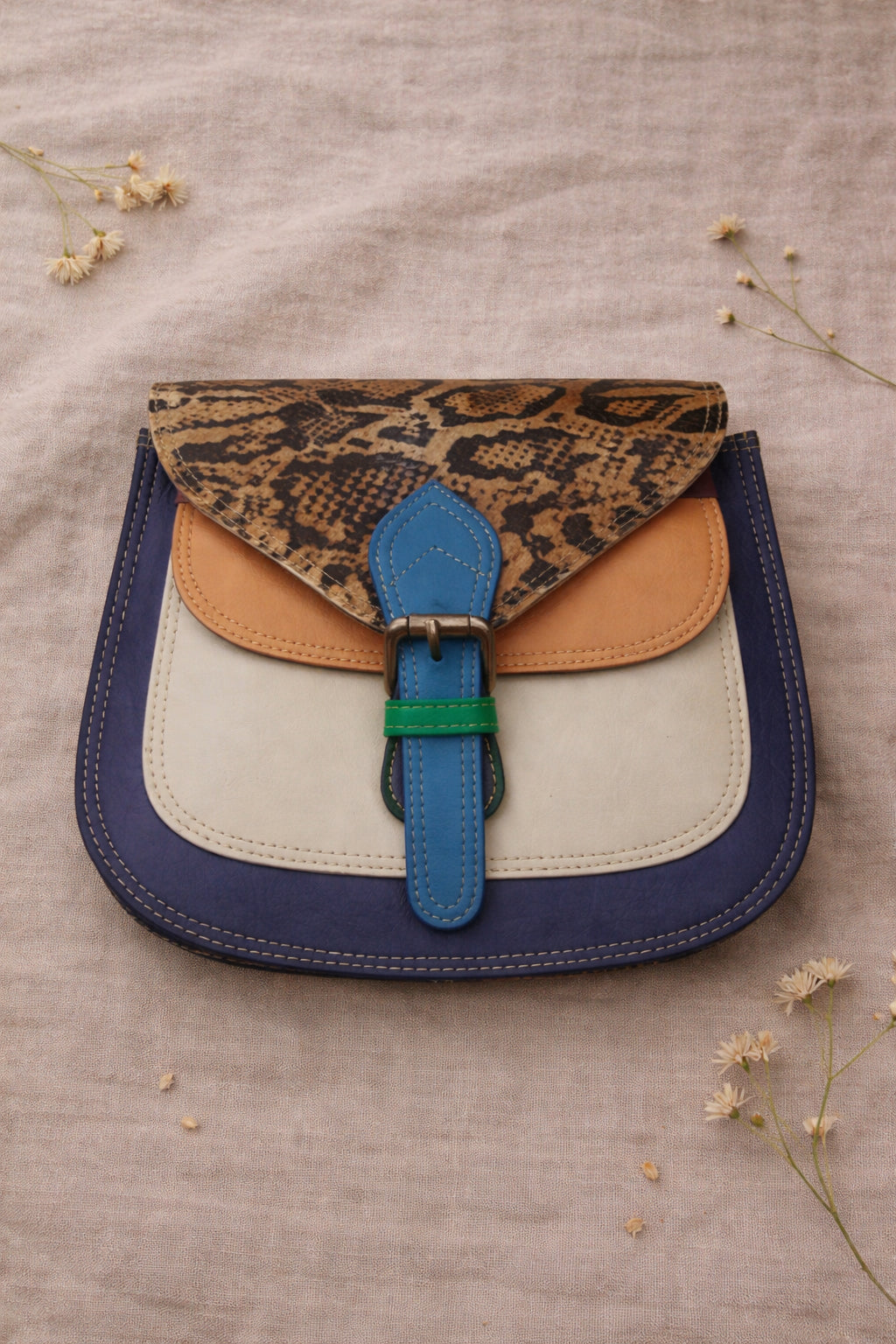 Handmade Leather Crossbody Bag - Romy - Walled Garden - Bluebell Garden
