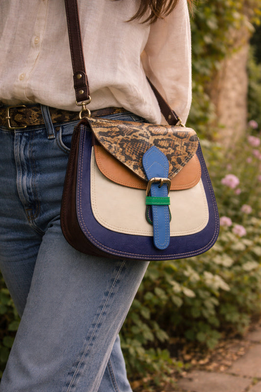 Handmade Leather Crossbody Bag - Romy - Walled Garden - Bluebell Garden