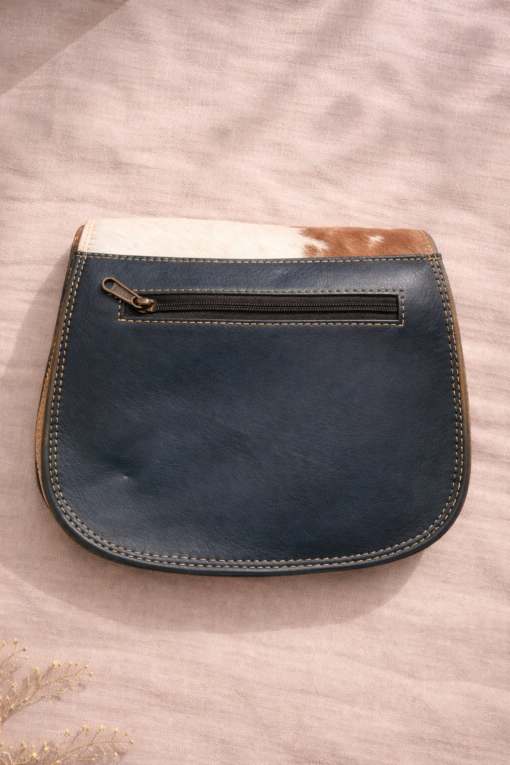 Handmade Leather Crossbody Bag - Romy in Walled Garden Mint with unique patchwork and buckle detail.