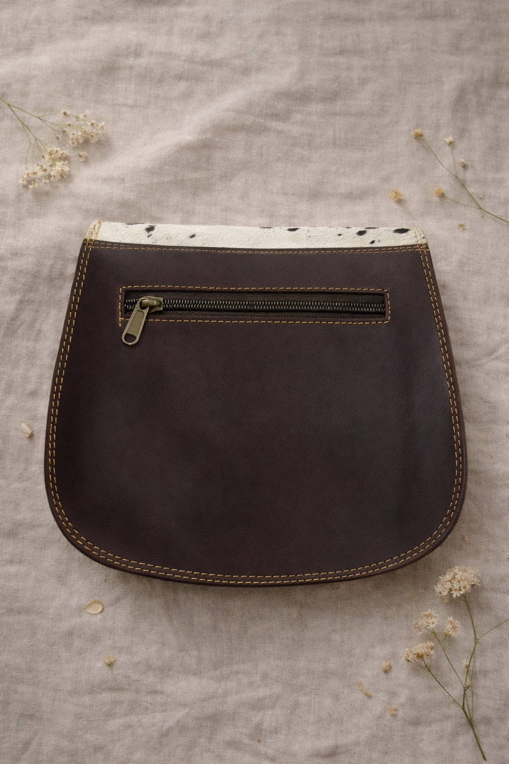 Handmade Leather Crossbody Bag featuring a colorful design in yellow, red, green, and blue shades, ideal for stylish everyday use.