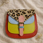 Handmade Leather Crossbody Bag - Romy - Walled Garden - Sun Leopard with colorful design and leopard print flap.