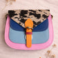 Handmade Leather Crossbody Bag in vibrant colors with multi-tone leather panels.