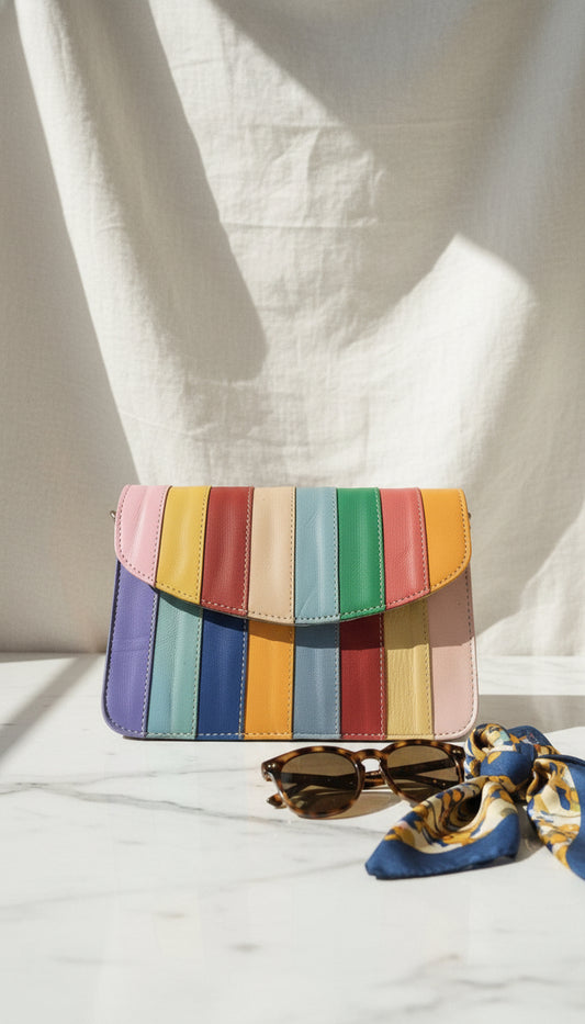 Handmade Leather Crossbody bag - Lola- Electric Rainbow