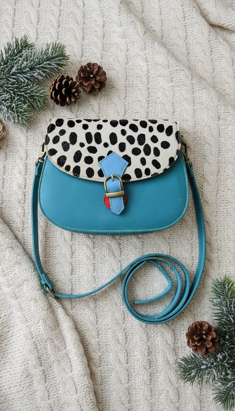 Handmade Leather Crossbody bag - Mira- Azure Spot