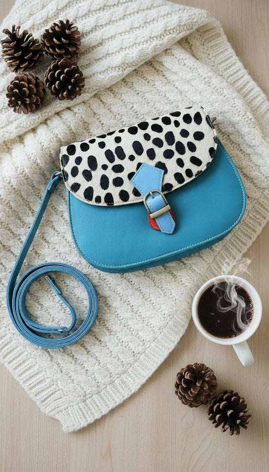 Handmade Leather Crossbody bag - Mira- Azure Spot