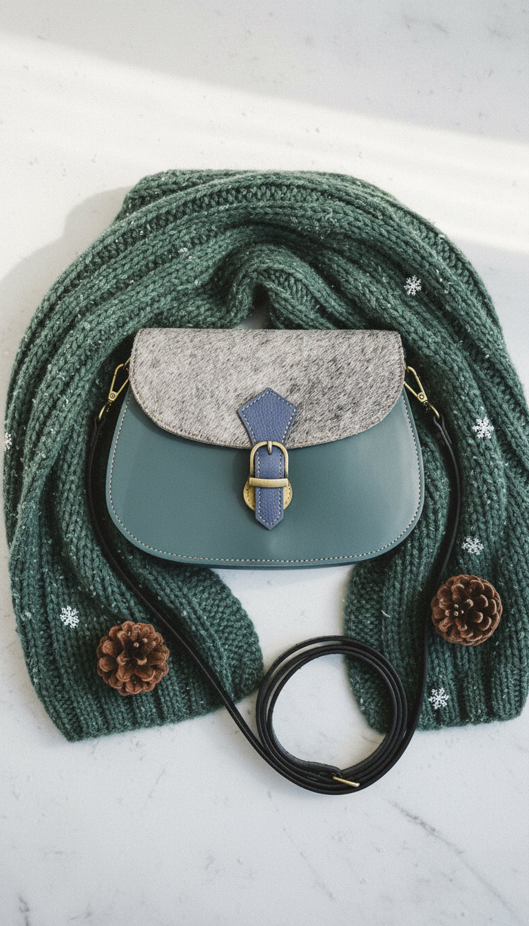 Handmade Leather Crossbody bag - Mira - Teal Pop