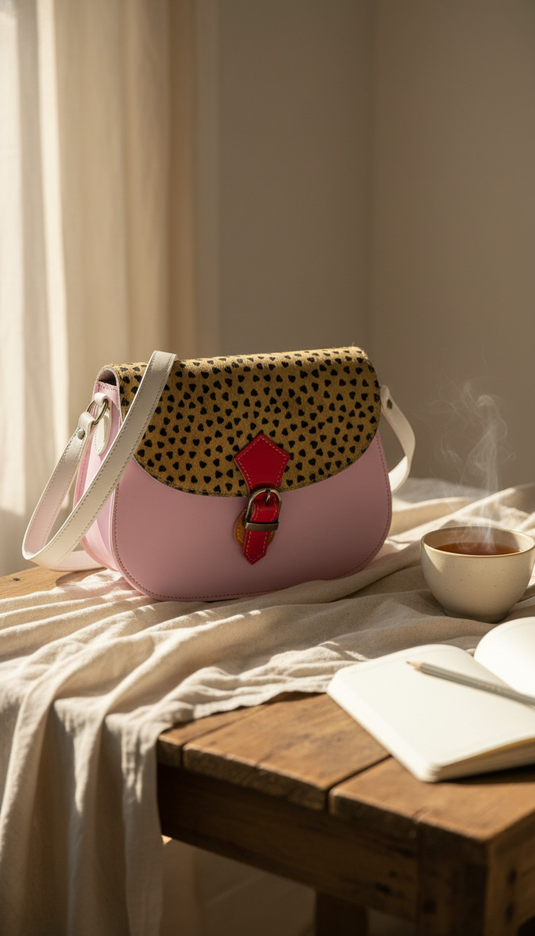 Handmade Leather Crossbody bag - Mira- Wild Rose