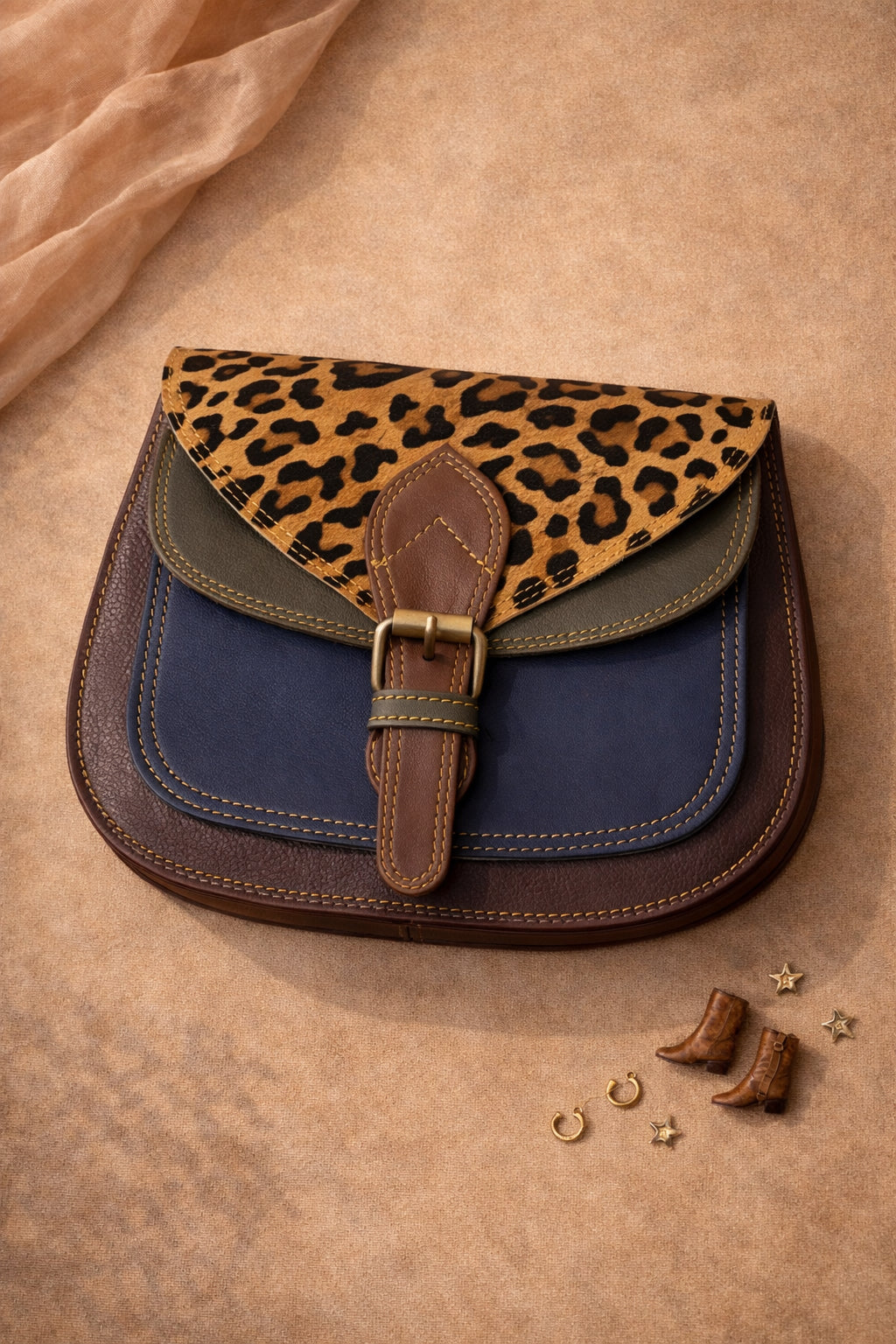 Handmade Leather Crossbody Bag - Romy - High Plains Frontier Sky