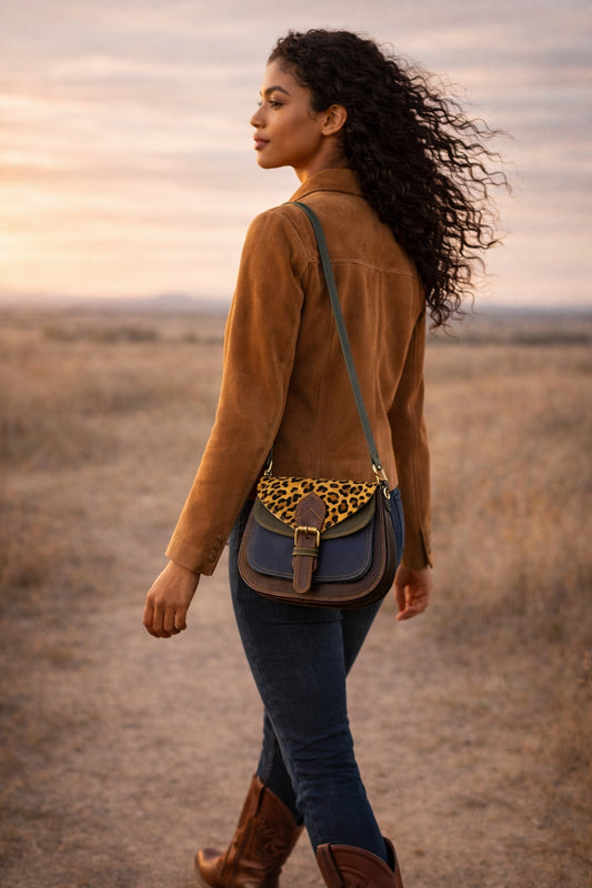 Handmade Leather Crossbody Bag - Romy - High Plains Frontier Sky