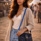 Handmade Leather Crossbody Bag - Romy in High Plains Blue, beautifully crafted from recycled leather with practical design.