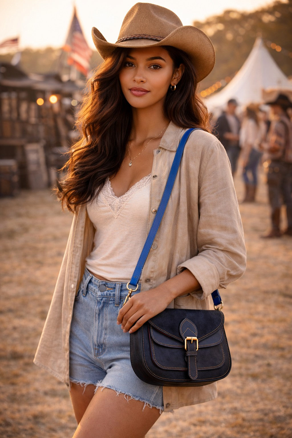 Handmade Leather Crossbody Bag - Romy in High Plains Blue, beautifully crafted from recycled leather with practical design.