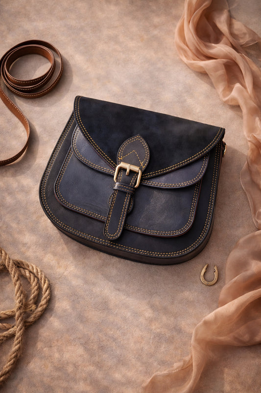 Handmade Leather Crossbody Bag - Romy - High Plains Blue