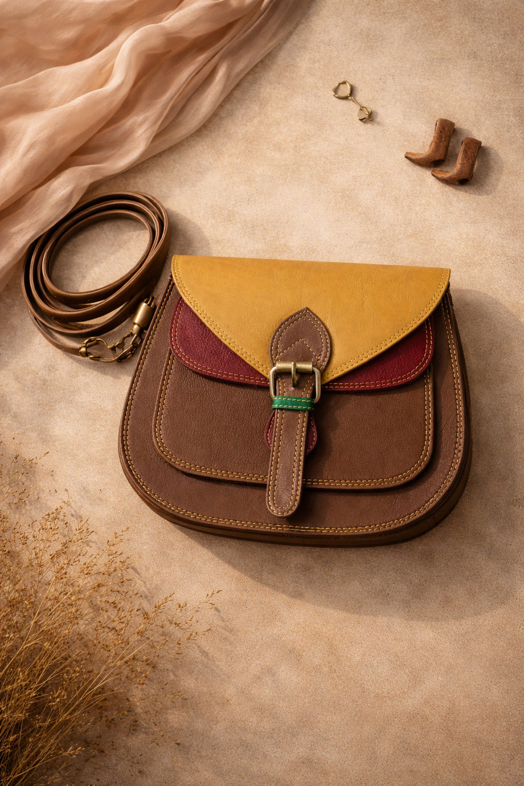 Handmade Leather Crossbody Bag - Romy in High Plains Blue, beautifully crafted from recycled leather with practical design.