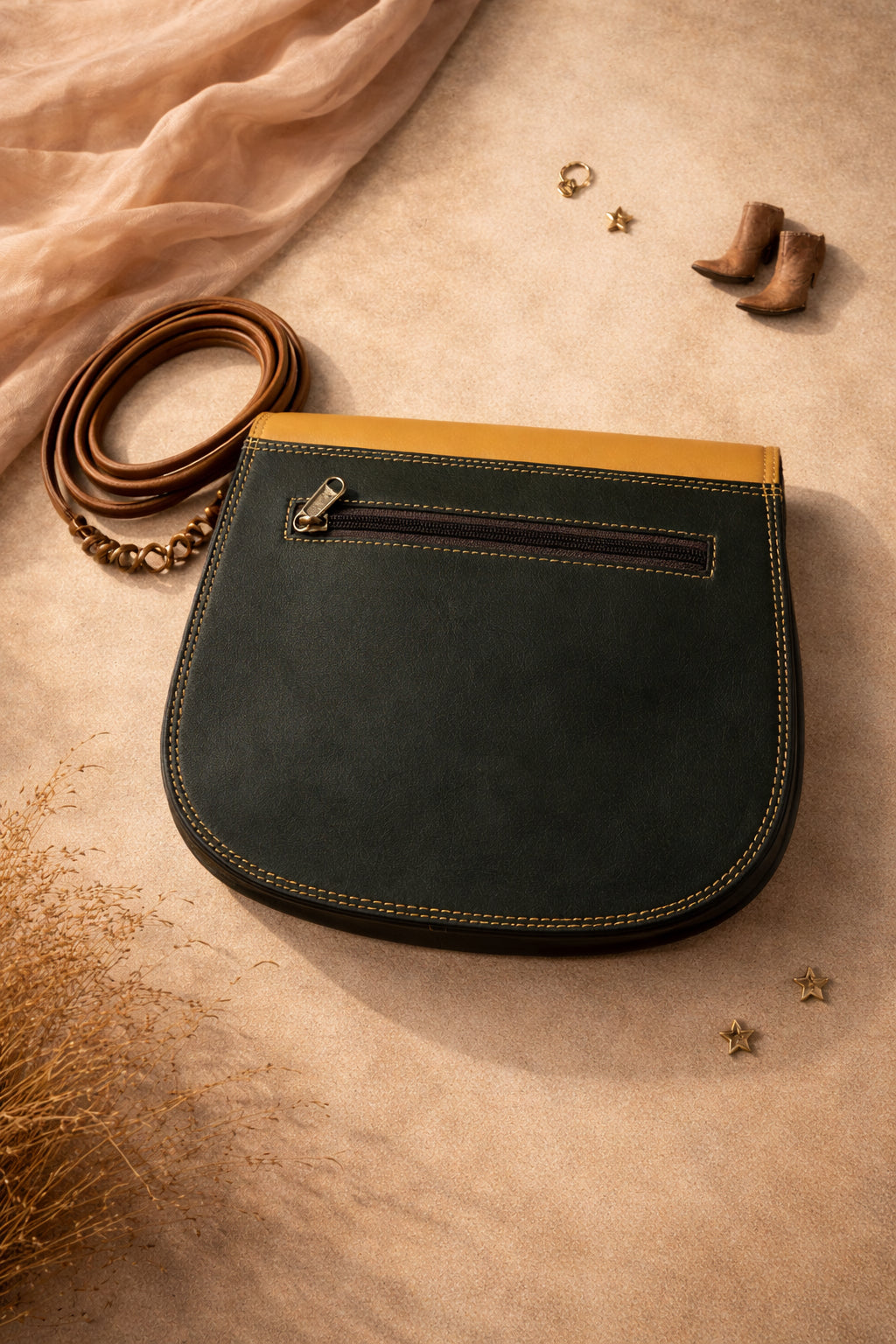 Handmade Leather Crossbody Bag - Romy in High Plains Blue, beautifully crafted from recycled leather with practical design.