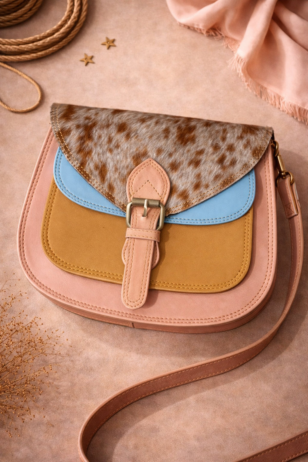 Handmade Leather Crossbody Bag - Romy - High Plains Desert Peach