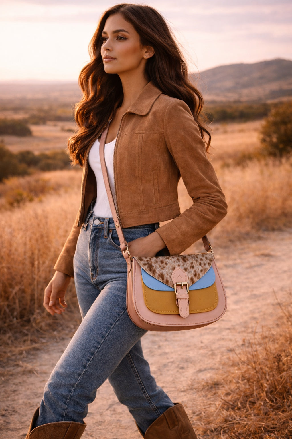 Handmade Leather Crossbody Bag - Romy - High Plains Desert Peach
