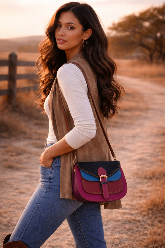 Handmade Leather Crossbody Bag - Romy - High Plains Painted Desert