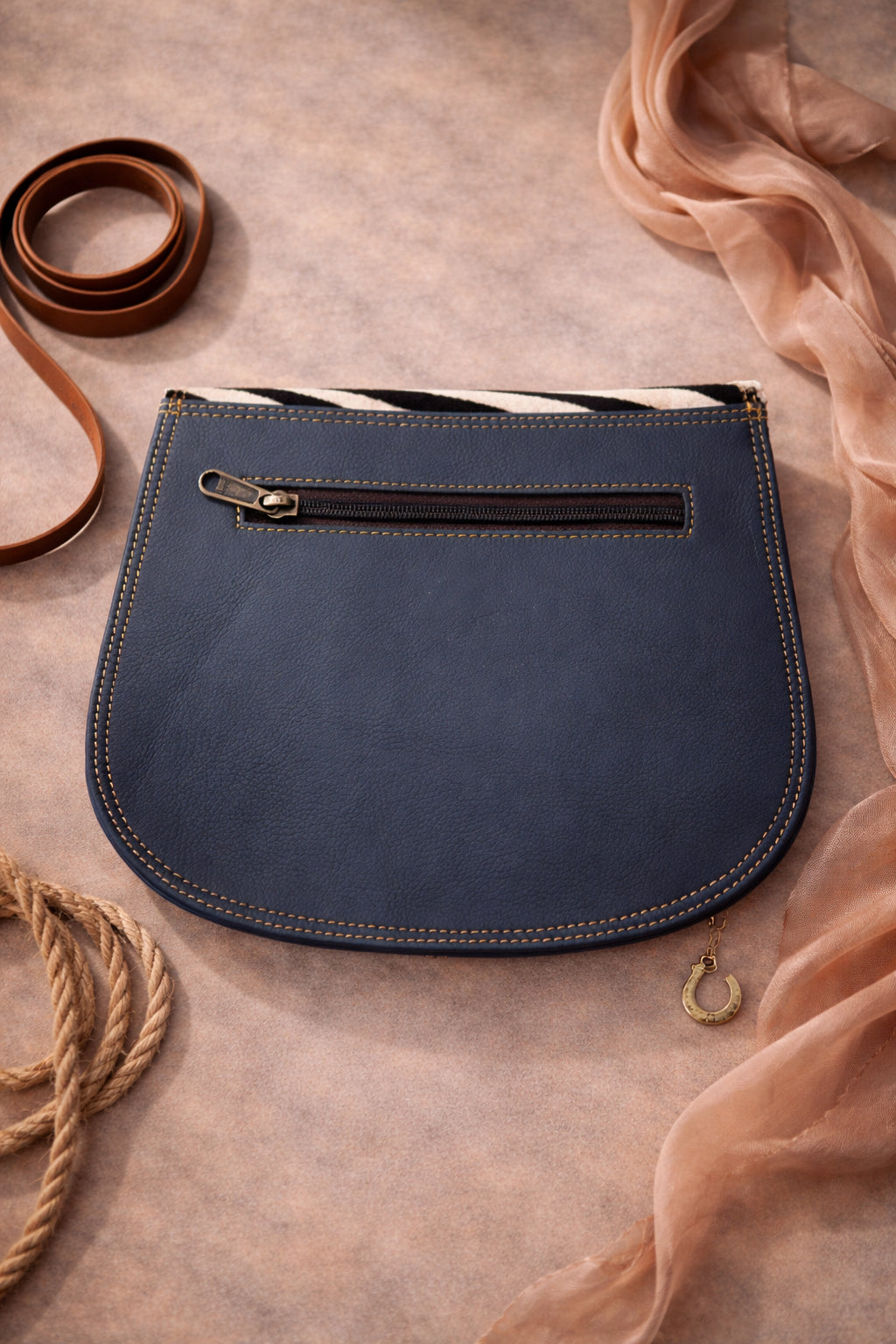 Handmade Leather Crossbody Bag - Romy in High Plains Blue, beautifully crafted from recycled leather with practical design.