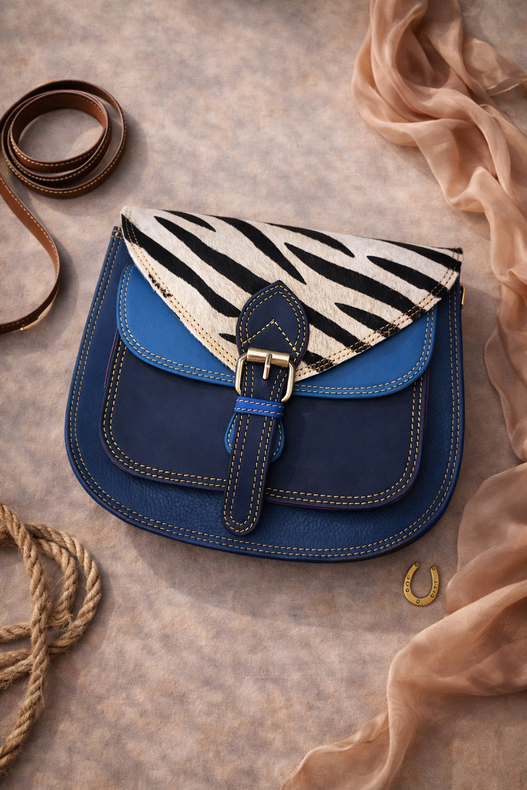 Handmade Leather Crossbody Bag - Romy in High Plains Blue, beautifully crafted from recycled leather with practical design.