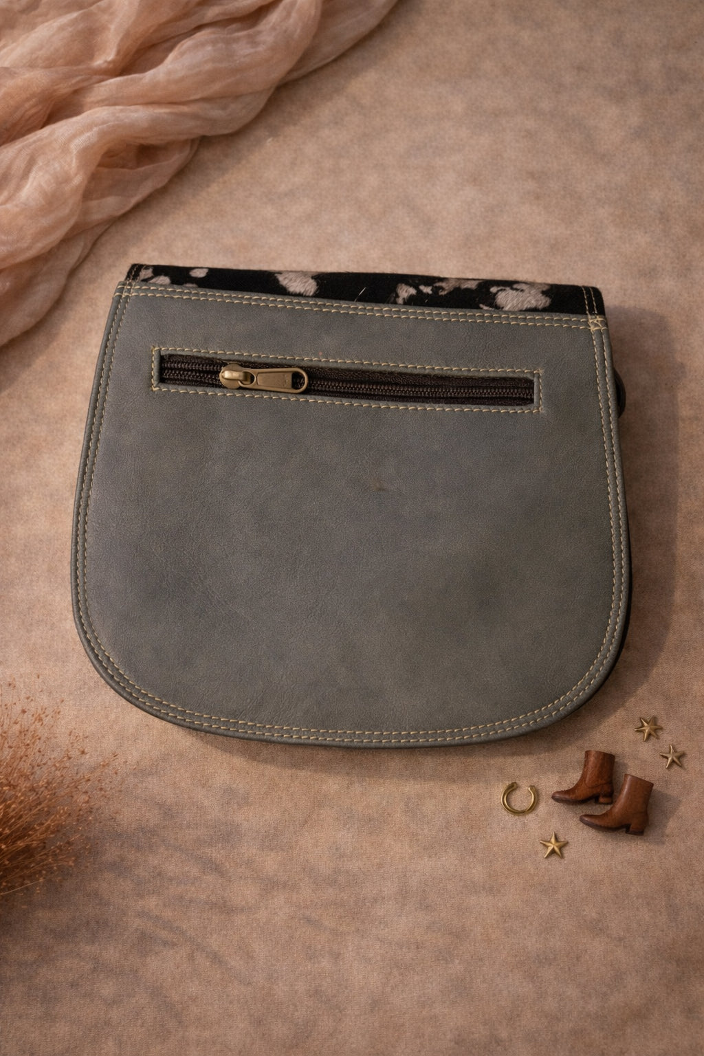 Handmade Leather Crossbody Bag - Romy in High Plains Blue, beautifully crafted from recycled leather with practical design.