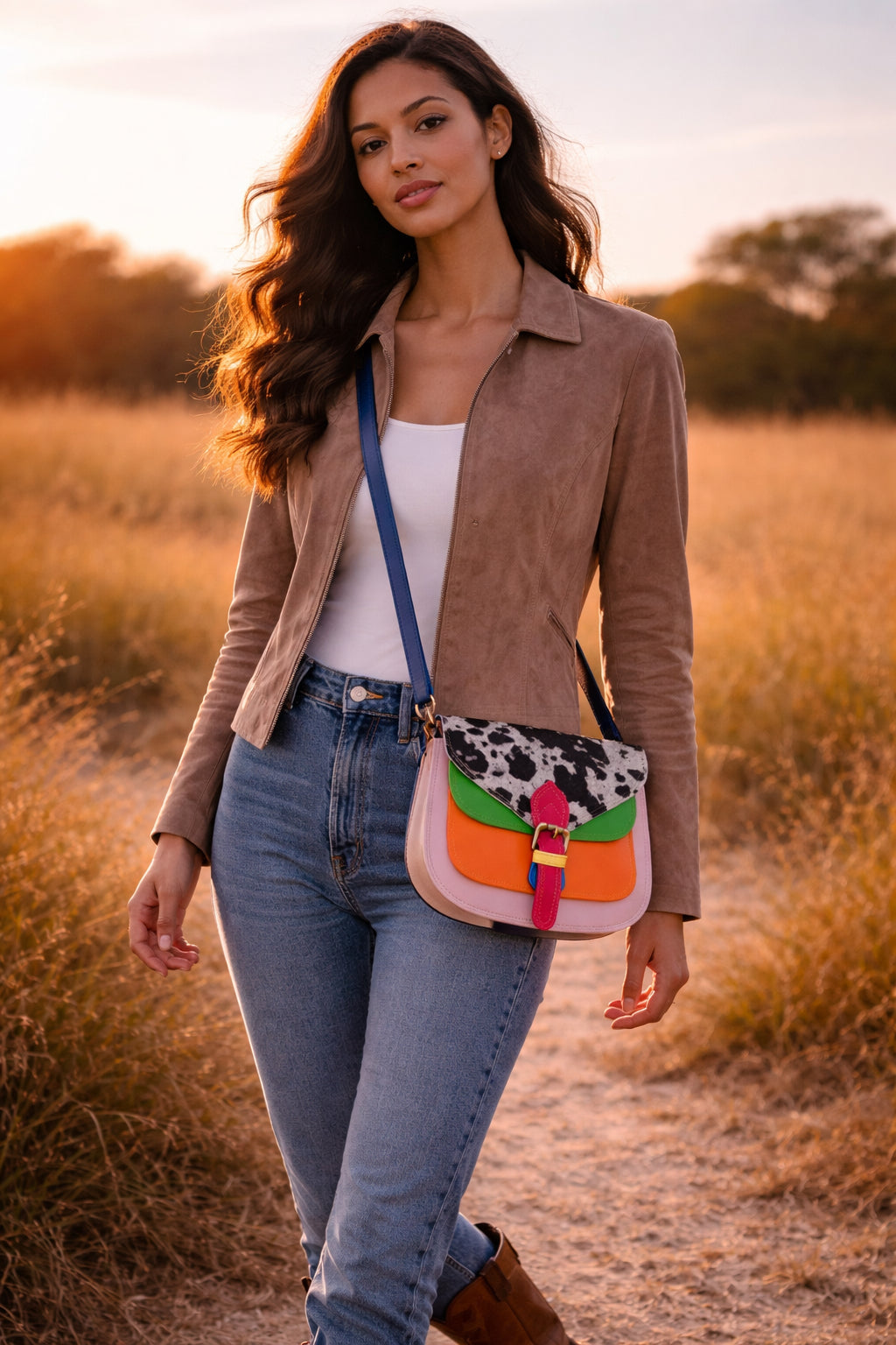 Handmade Leather Crossbody Bag - Romy in High Plains Blue, beautifully crafted from recycled leather with practical design.