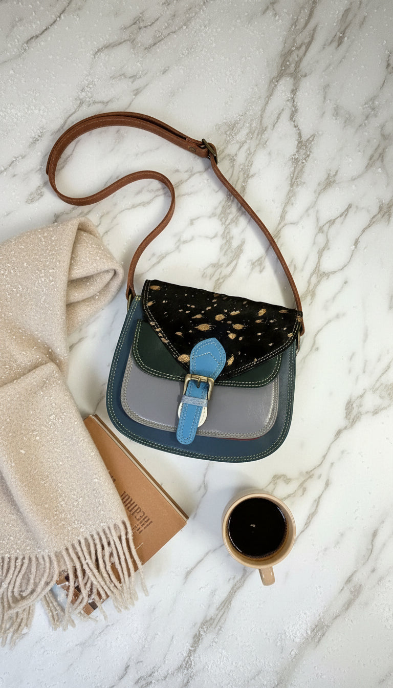 Handmade Leather Crossbody Bag - Romy - Teal Glow