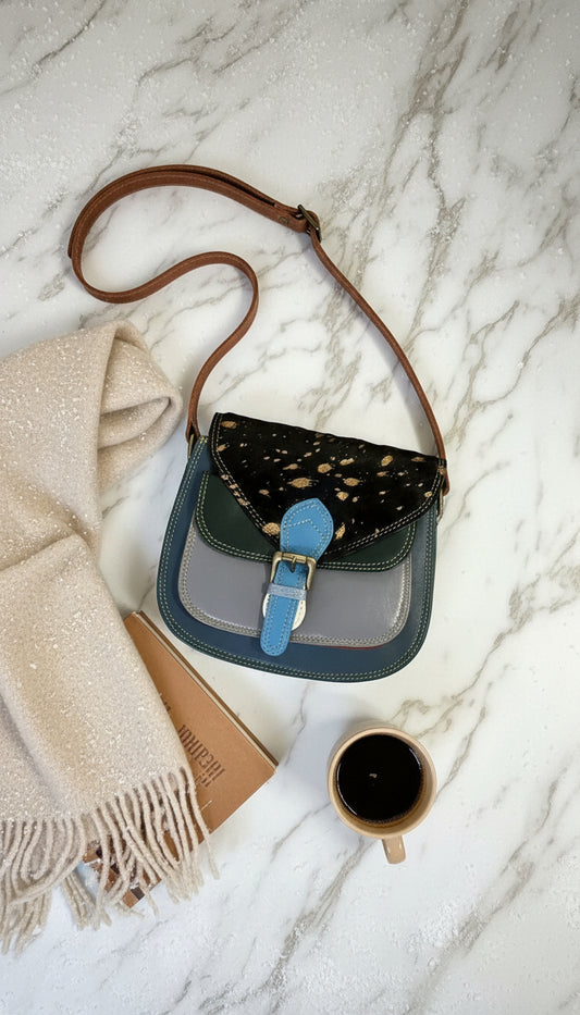 Handmade Leather Crossbody Bag - Romy - Teal Glow