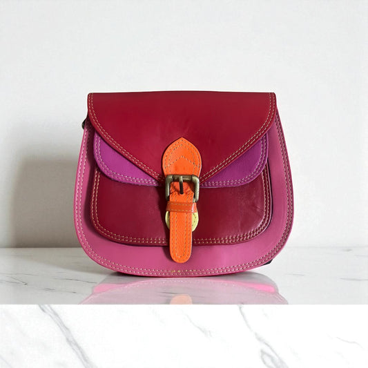 Handmade Leather Crossbody Bag Pink