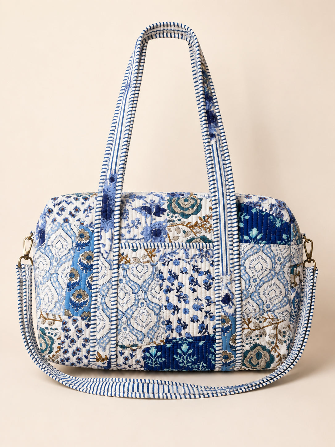 Handmade Duffle Bag - The Indria - Patchwork and Postcards -Bluebell