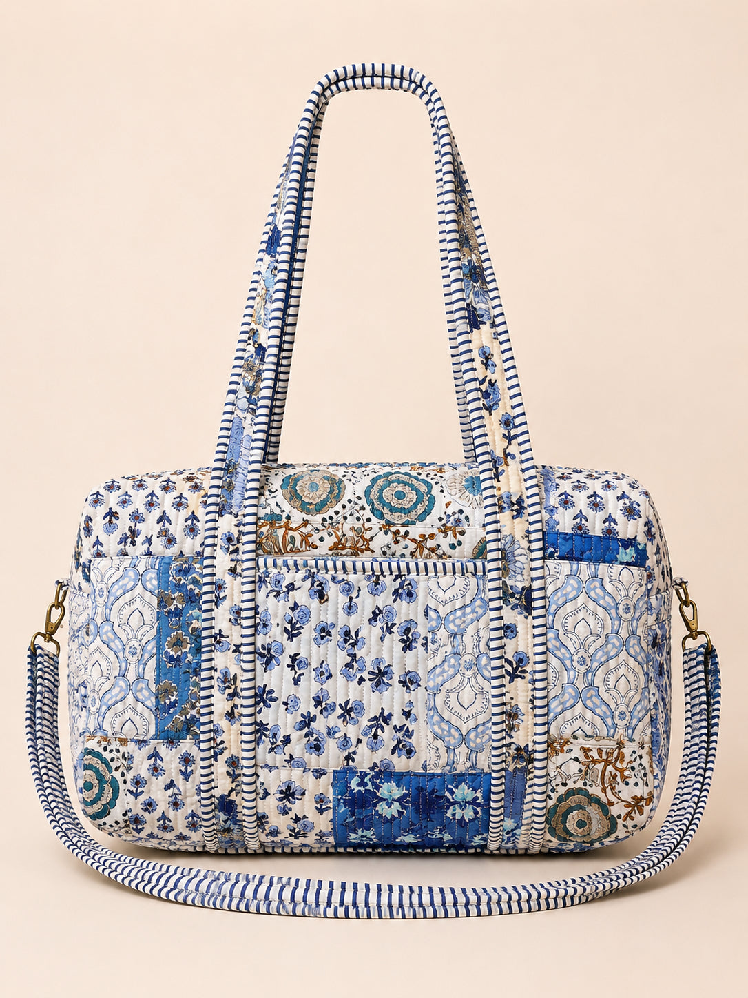Handmade Duffle Bag - The Indria - Patchwork and Postcards -Bluebell