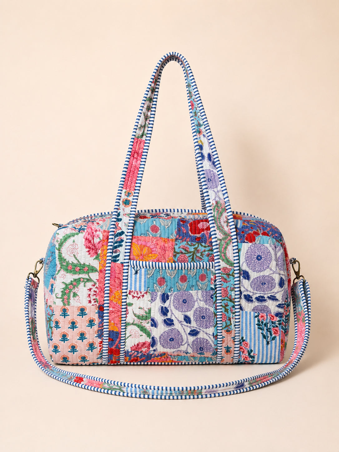 Handmade Duffle Bag - The Indria - Patchwork and Postcards -Meadow Mist