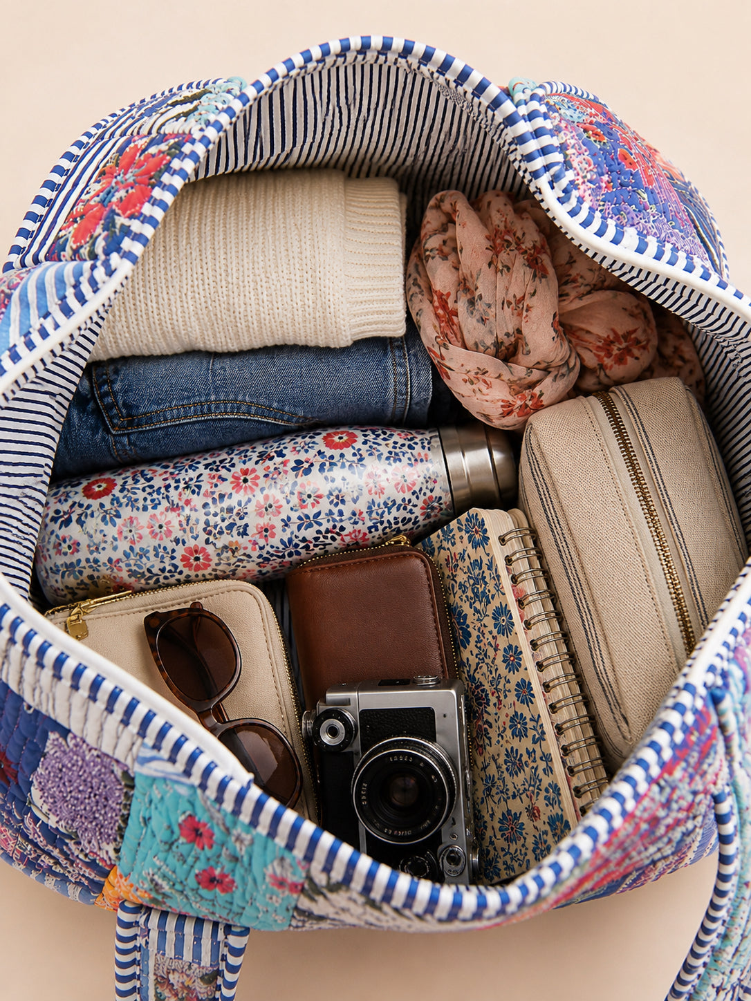 Handmade Duffle Bag - The Indria - Patchwork and Postcards -Meadow Mist