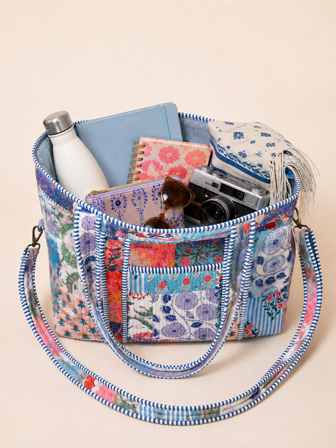 Handmade Duffle Bag - The Indria - Patchwork and Postcards -Meadow Mist