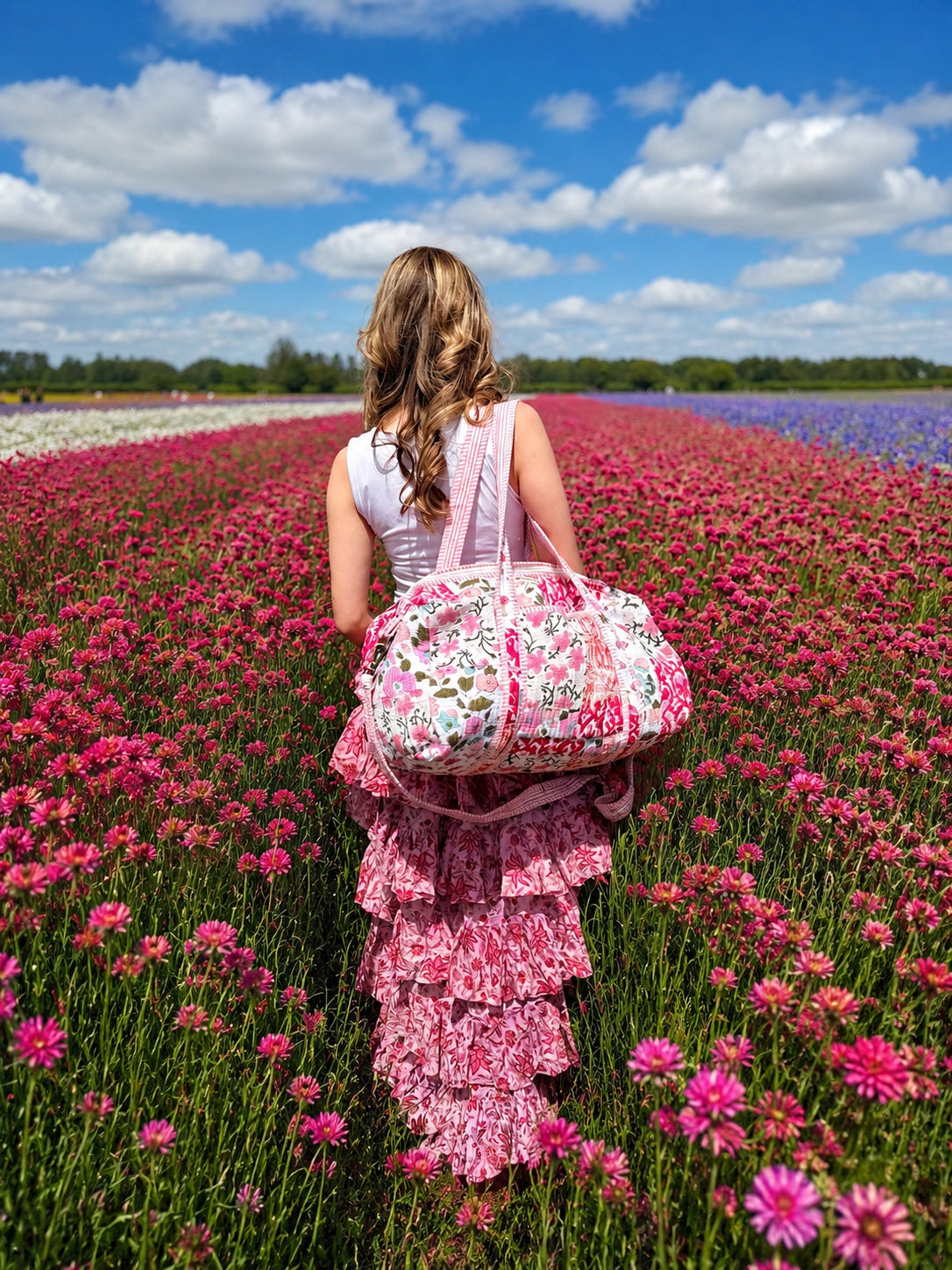 Handmade Duffle Bag - The Indria - Patchwork and Postcards -Rosalie