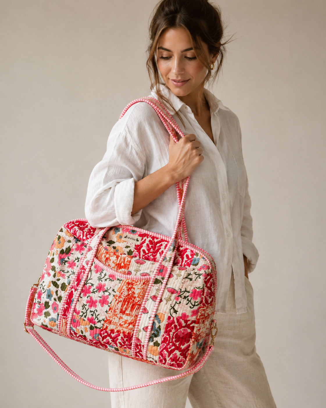 Handmade Duffle Bag - The Indria - Patchwork and Postcards -Rosalie