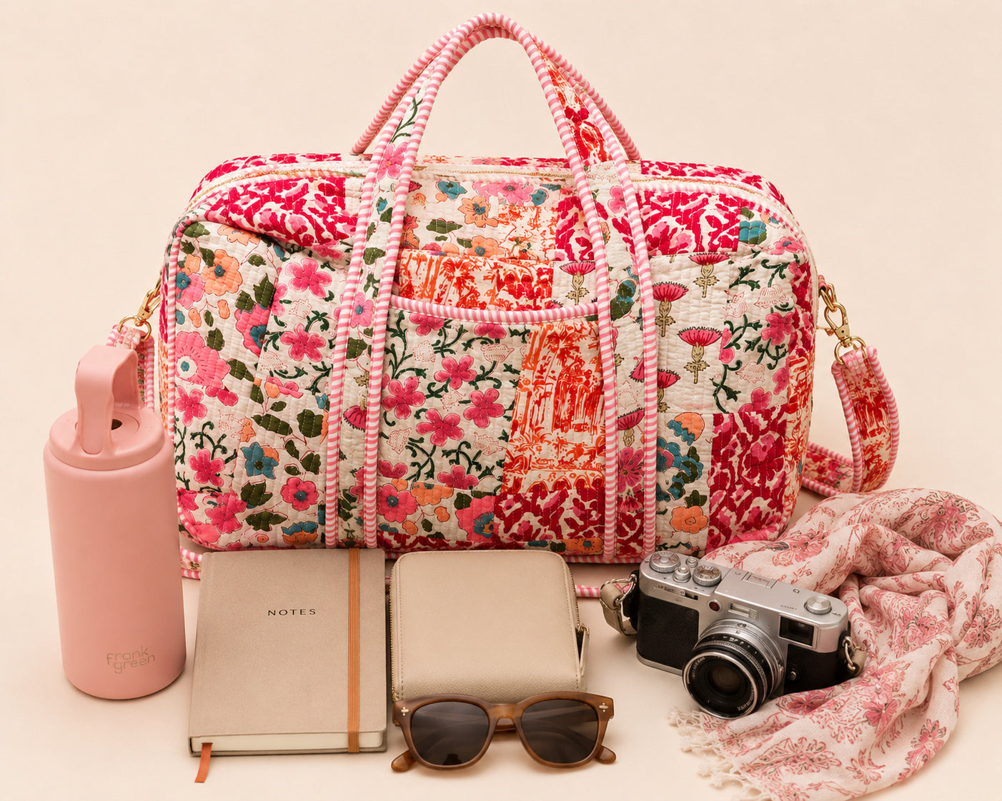 Handmade Duffle Bag - The Indria - Patchwork and Postcards -Rosalie