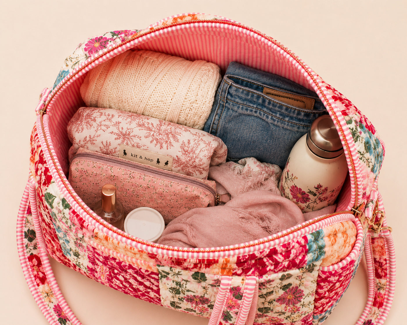 Handmade Duffle Bag - The Indria - Patchwork and Postcards -Rosalie
