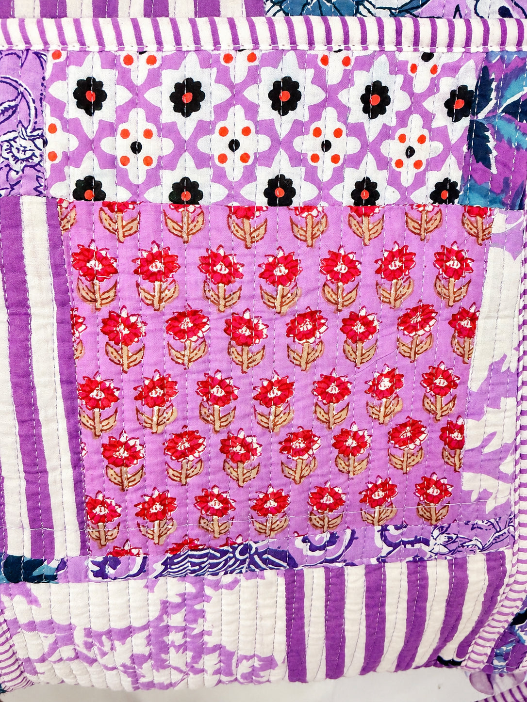Handmade Duffle Bag - The Indria - Patchwork and Postcards - Violet