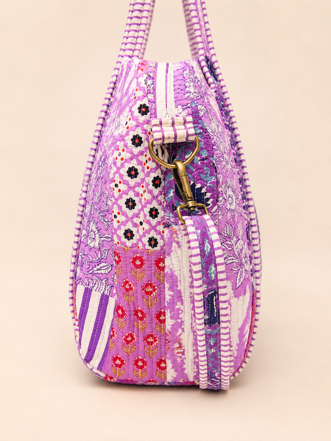 Handmade Duffle Bag - The Indria - Patchwork and Postcards - Violet