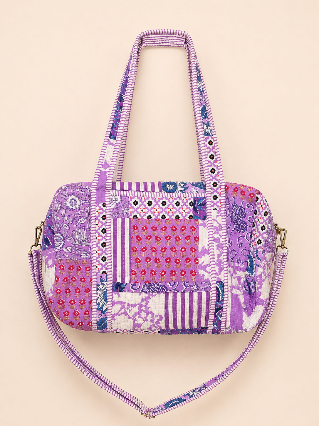 Handmade Duffle Bag - The Indria - Patchwork and Postcards - Violet