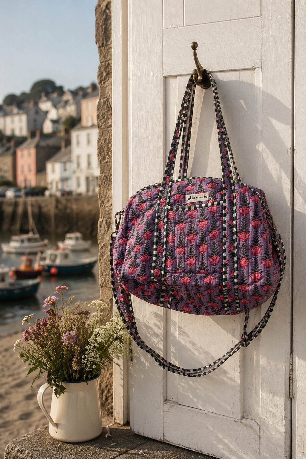 Handmade Duffle Bag - The Indria - Postcards from the Coast -Heather Cove