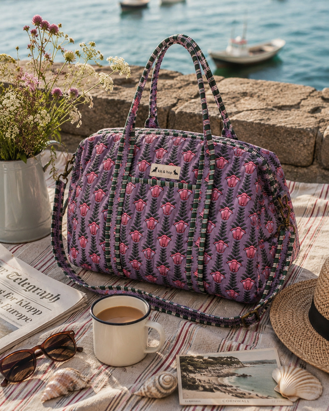 Handmade Duffle Bag - The Indria - Postcards from the Coast -Heather Cove