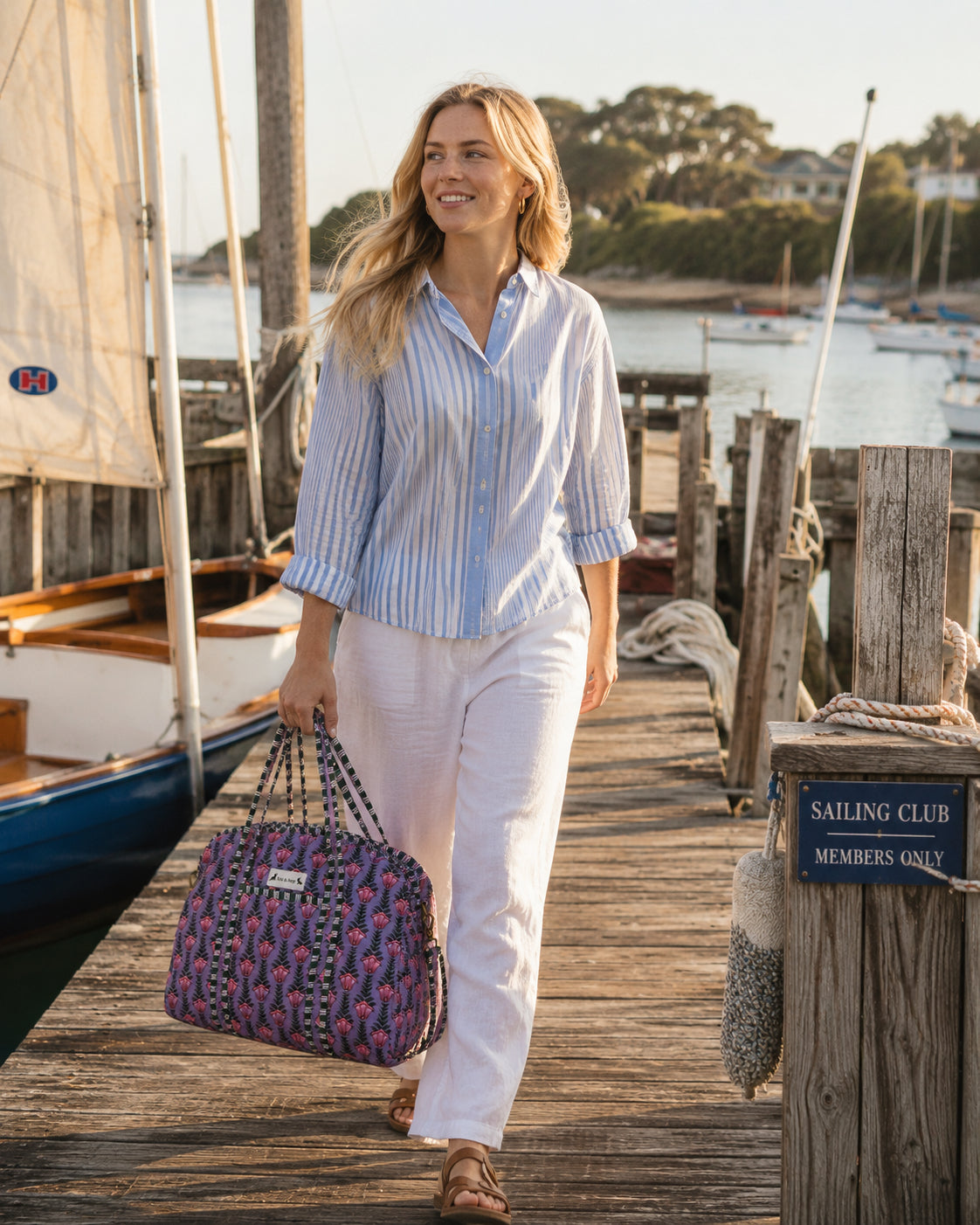 Handmade Duffle Bag - The Indria - Postcards from the Coast -Heather Cove