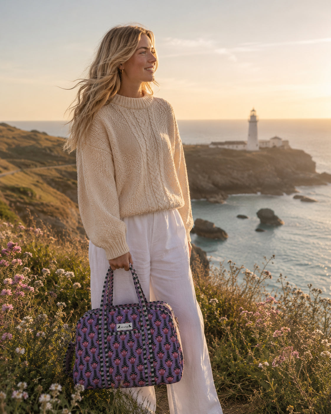 Handmade Duffle Bag - The Indria - Postcards from the Coast -Heather Cove