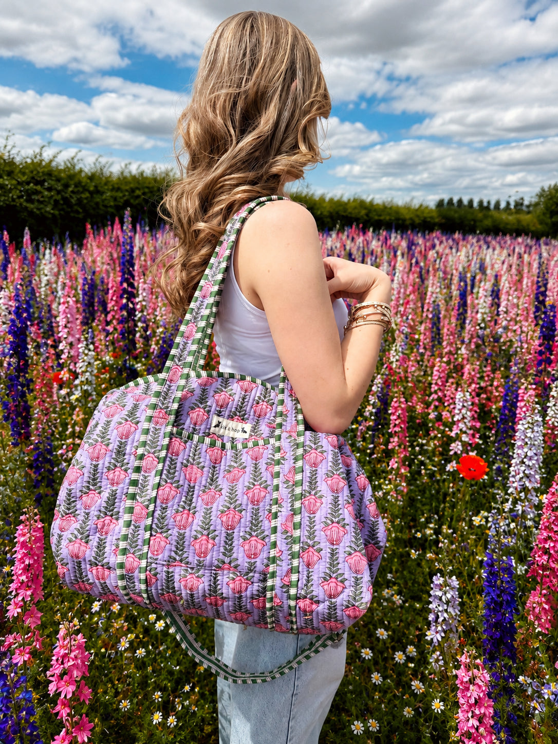 Handmade Duffle Bag - The Indria - Postcards from the Coast -Heather Cove