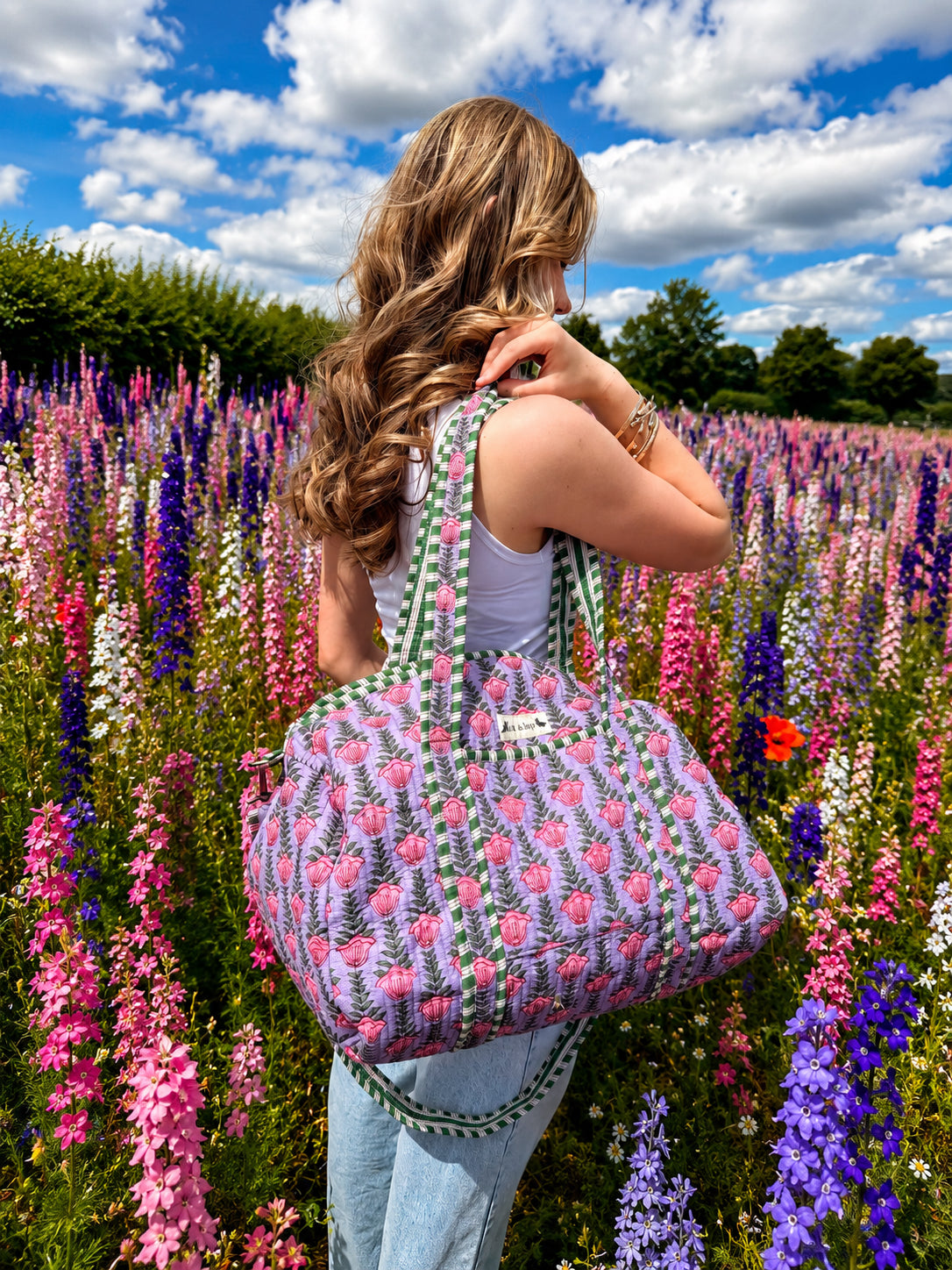Handmade Duffle Bag - The Indria - Postcards from the Coast -Heather Cove
